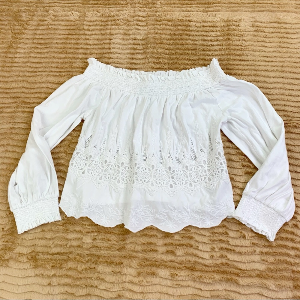 Top Shop White Off-Shoulder Embroidered Women's cropped Top long sleeve
